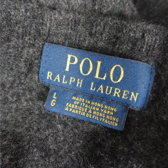 POLO BY RALPH LAUREN! CASHMERE & WOOL BLEND CHARCOAL GRAY LOGO SWEATER! SZ L - Picture 7 of 10